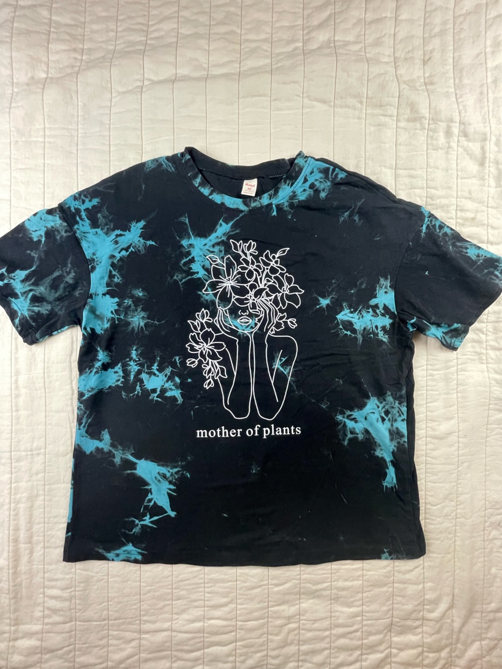 ROMWE Black & Teal Tie-Dye 'Mother of Plants' Cotton Tee Medium